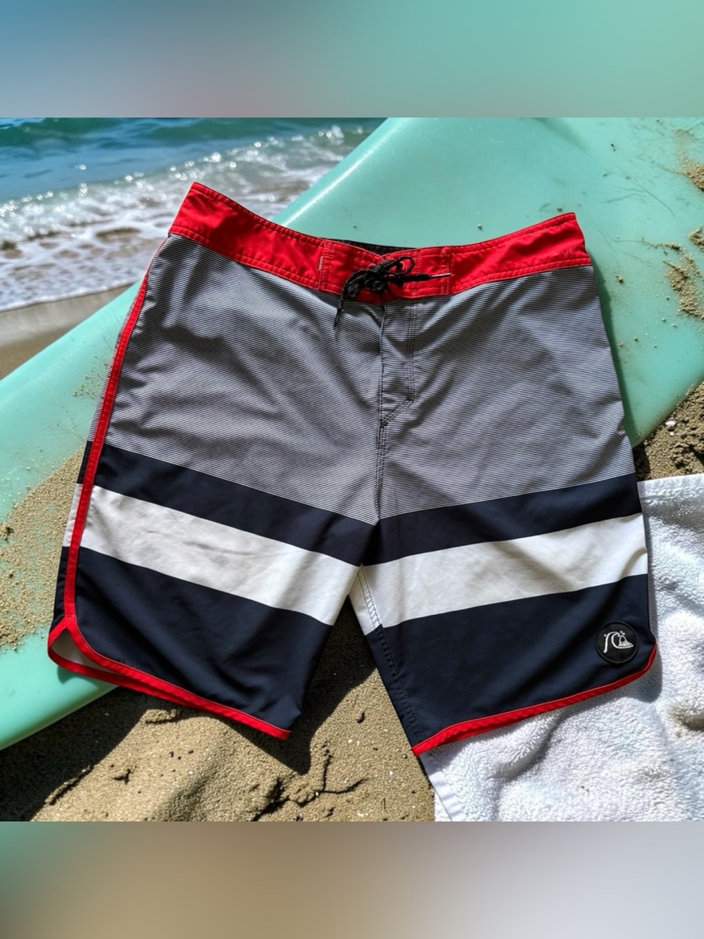 Quiksilver Highline 4-Way Stretch Board Shorts Navy Blue Size 34 Surf Swim